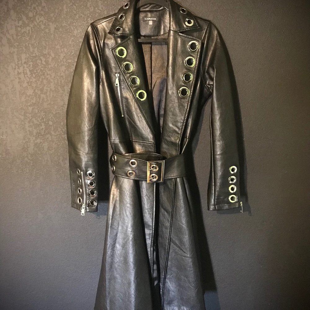 Faux leather trench coat